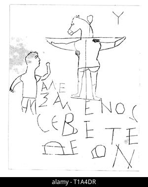 Religion, Christentum, Verfolgung der Christen, so genannte Alexamenos Graffito, Rom, erste Hälfte 3. Jahrhundert, Additional-Rights - Clearance-Info - Not-Available Stockfoto