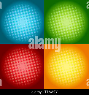 Reihe von bunten Halbton Hintergründen mit Kreis Halbtöne. Stockfoto