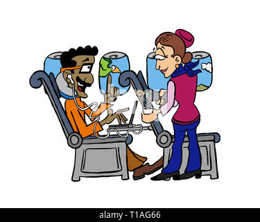 Mann innerhalb eines Flugzeugs sitzen Stockfoto