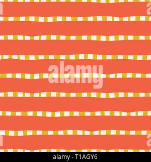 Horizontale handgezeichnete Streifen Koralle rosa gelb Gold nahtlose Vektor-Hintergrund. Unregelmäßige Linien, die sich abstraktes Muster wiederholen. Naiver Kinderstil. Für Stock Vektor