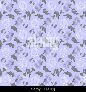 Vintage floral nahtlose Muster. Chrysantheme Blumen Hintergrund. Schönen floralen nahtlose Textur mit weissen Chrysanthemen und grüne Blätter auf Lil Stockfoto