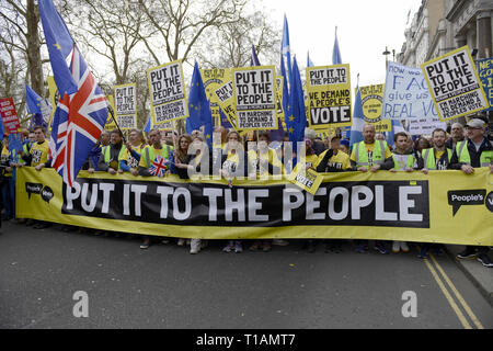 London, Greater London, UK. 23 Mär, 2019. Ein großes Banner an der Vorderseite des Protestes gesehen. Über eine Million Menschen in ruhiger Lage im Zentrum von London für eine zweite Volksabstimmung marschierten. Die Menschen versammelten sich in der Park Lane am Parliament Square zu Kundgebung gegen die Tory-regierung Brexit Verhandlungen zu demonstrieren, und eine zweite Abstimmung über die endgültige Brexit Angebot zu verlangen. März wurde von den Völkern Abstimmung organisiert. Quelle: Andres Pantoja/SOPA Images/ZUMA Draht/Alamy leben Nachrichten Stockfoto