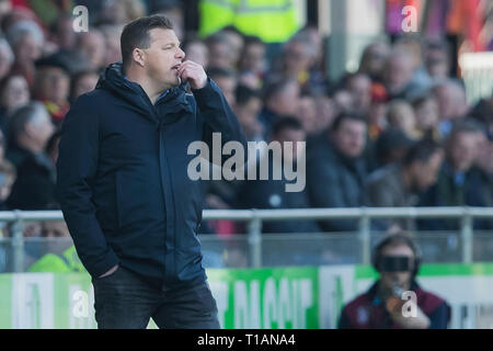 DEVENTER, Stadion De Adelaarshorst, 24-03-2019, Saison 2018 / 2019, Niederländische Keuken Kampioen Divisie. Ergebnis 1-2, GA Adler Trainer John stegeman während des Spiels Go Ahead Eagles - Twente Stockfoto