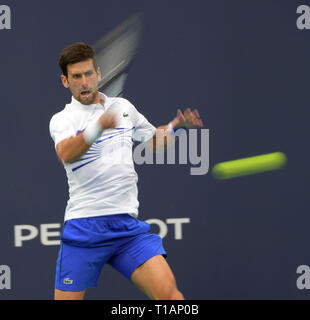 Miami Gardens, Florida. 24. März, 2019. Novak Djokovic aus Serbien Niederlagen Federico Delbonis von Argentinien an Tag 7 der Miami geöffneten dargestellt von itaú im Hard Rock Stadion am 24. März 2019 in Miami Gardens, Florida Personen: Novak Djokovic Stockfoto
