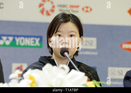 New Delhi, Indien. 25. März 2019. Li Xuerui Chinas auf der Pressekonferenz während der YONEX Sunrise Indien Open 2019 Vorschau in Neu Delhi, Indien. Credit: karunesh Johri/Alamy leben Nachrichten Stockfoto