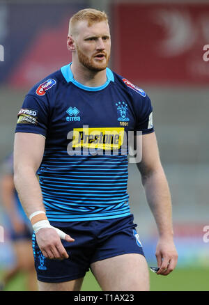 Salford, UK. ,. 24. März 2019. AJ Bell Stadium, Salford, England; Rugby League Betfred Super League, Salford Rote Teufel vs Wigan Warriors; Wigan Warriors, Joe Farren Credit: Dean Williams/Alamy leben Nachrichten Stockfoto