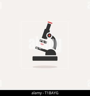 Mikroskop Symbol mit Schatten auf einem beigen Hintergrund. Wissenschaft und Forschung. Farbe Vector Illustration Stock Vektor