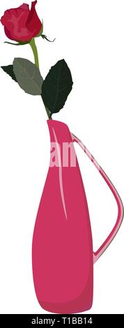 Einzelne rote Rose In Vase Vektor flach isoliert Abbildung Stock Vektor