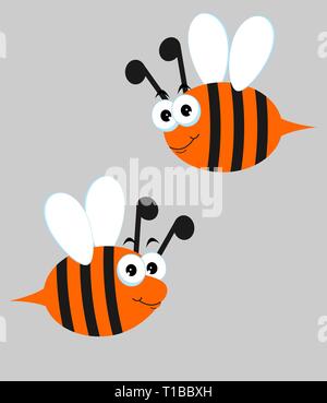 Bienen. Raster Abbildung mit cute cartoon Bienen, auf grauem Hintergrund. Stockfoto