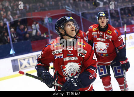 LINKÖPING 20180203 Linköpings nr 46 Mathis Olimb unter matchen ich SHL mellan Linköpings HC-HV 71 ich Saab Arena. Foto Jeppe Gustafsson Stockfoto