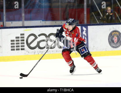 LINKÖPING 20180203 Linköpings nr 46 Mathis Olimb unter matchen ich SHL mellan Linköpings HC-HV 71 ich Saab Arena. Foto Jeppe Gustafsson Stockfoto