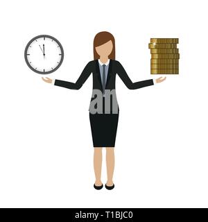 Business Konzept über Zeit und Geld Business woman Charakter Vektor-illustration EPS 10. Stock Vektor