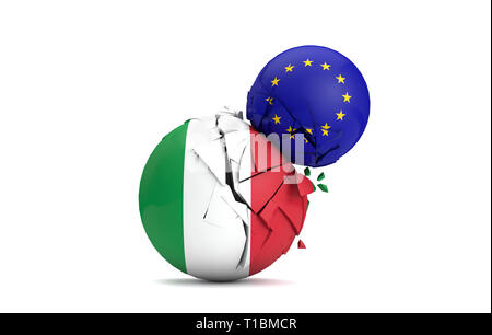 Italien und die Europäische Union politische Kugeln smash zusammen. 3D-Rendering Stockfoto