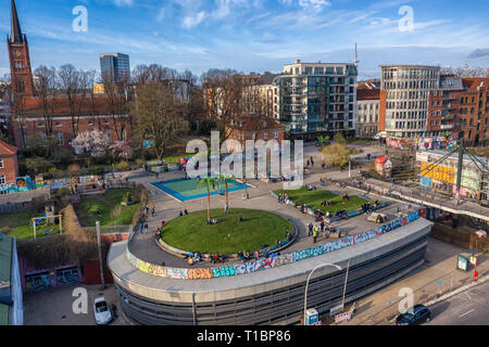 Luftaufnahme von Park Fiction in Hamburg St. Pauli. Stockfoto