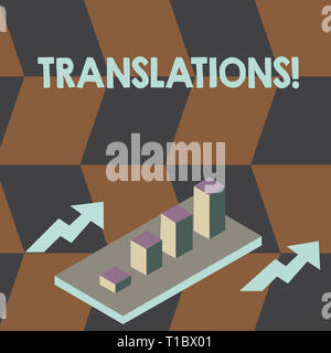 Schreiben Hinweis Übersicht Übersetzungen. Business Konzept für schriftliche oder gedruckte Prozess der Wörter übersetzen Text stimme Clustered 3D-Balkendiagramm Graph in Pro Stockfoto