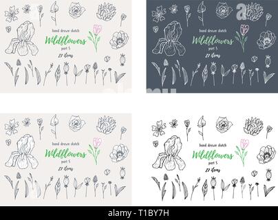 Vektor Sammlung von Hand gezeichneten Skizzen mit Pflanzen Stock Vektor