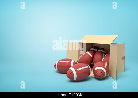 3D-Rendering von Kugeln für American Football in und vor der Karton auf hell-blauen Hintergrund. Stockfoto