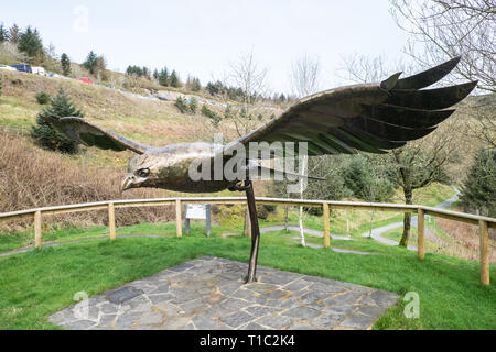 Metall, Rotmilan, Skulptur, Statue, Kunst, Grafik, Design, at, Llangefni Nant Yr Arian, in der Nähe von Aberystwyth, Ceredigion, West, Mitte von Wales, Walisisch UK, GB, Großbritannien, Stockfoto