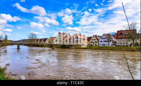 Stadt Rottenburg am Neckar mit Scenic Riverside Stockfoto