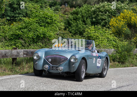 AUSTIN HEALEY 100/4 BN2 1956 auf einem alten Rennwagen Rallye Mille Miglia 2018 die berühmte italienische historische Rennen (1927-1957) Stockfoto