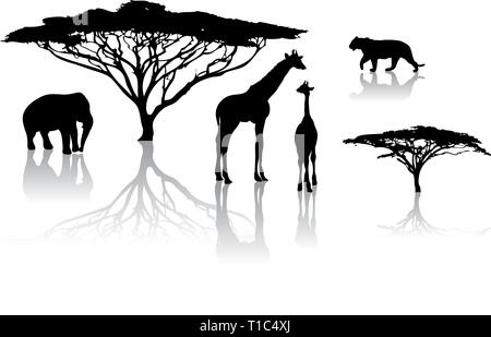 Silhouetten von Tieren aus Safari/Zoo Stock Vektor