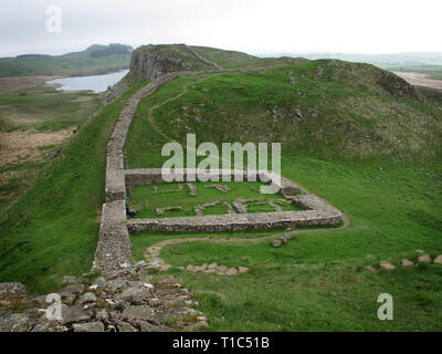 Hadrian's Wall, die Überreste der Burg Nick, Milecastle 39, in der Nähe von Steel Rigg. Stockfoto