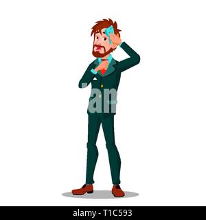 Zwei Geschäftsleute auf der Erde durch die Lupe Vektor Flachbild Cartoon Illustration Suchen Stock Vektor