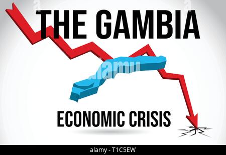 Gambia Karte Finanzkrise wirtschaftlichen Zusammenbruch den Börsencrash Global Meltdown Vector Illustration. Stock Vektor