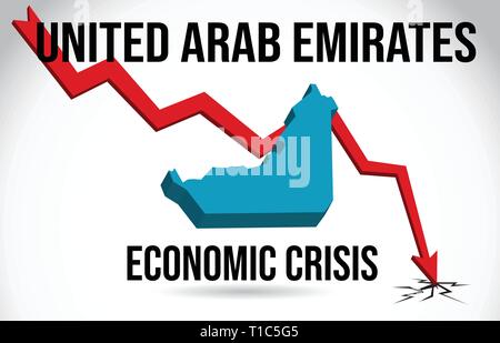 Vereinigte Arabische Emirate Karte Finanzkrise wirtschaftlichen Zusammenbruch den Börsencrash Global Meltdown Vector Illustration. Stock Vektor