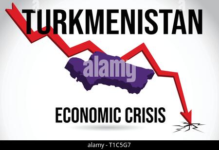 Turkmenistan Karte Finanzkrise wirtschaftlichen Zusammenbruch den Börsencrash Global Meltdown Vector Illustration. Stock Vektor