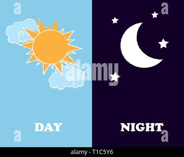 Sonne, Mond und Sterne. Tag und Nacht Stock Vektor