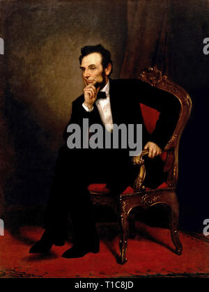 Portrait von Abraham Lincoln von George Peter Alexander Healy, 1869, Öl auf Leinwand, 187,3 cm × 141,3 cm (73.7 in x 55.6 in.). Lage, Esszimmer, White House, Washington, D.C. Stockfoto