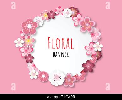 Kreative Vektor-illustration floral banner Hintergrund Papier schneiden Stil. Pflaume Blume oder Cherry Blossom Banner. Einladungskarte, Verkauf, Vorlage, Poster, Stock Vektor