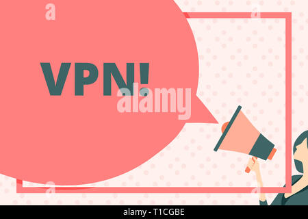 Handschrift text VPN-Schreiben. Konzeptionelle Foto sicheren virtuellen privaten Netzwerk über vertrauliche Domain geschützt Riesige leere Sprechblase Runde Sha Stockfoto
