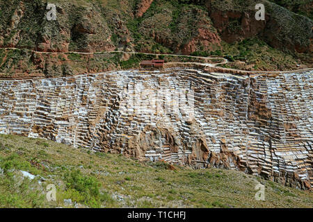 Tolle Aussicht auf Salineras de Maras, die Salinen in einem Canyon der Heilige Tal der Inkas, Cusco Region, Peru eingebettet Stockfoto