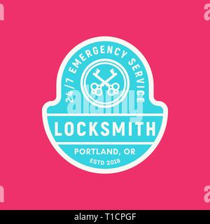 Vintage schlosser Logo. im Retrostil Key cutting service Emblem. Vector Illustration Stock Vektor