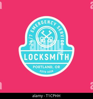 Vintage schlosser Logo. im Retrostil Key cutting service Emblem, Abzeichen, design Elements, Logo Vorlage. Vector Illustration Stock Vektor