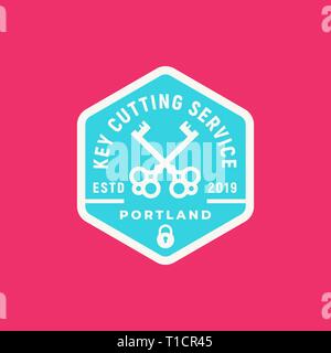 Vintage schlosser Logo. im Retrostil Key cutting service Emblem, Abzeichen, design Elements, Logo Vorlage. Vector Illustration Stock Vektor