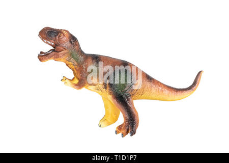 Ein großer Dinosaurier Spielzeug aus Kautschuk auf weißem Hintergrund. Stockfoto