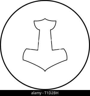 Thor's Hammer dwt Symbol outline Schwarz Vektor im Kreis runde Abbildung: Flat Style simple Image Stock Vektor