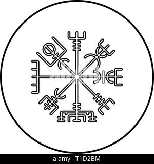 Vegvisir runic Kompass galdrastav Navigation Kompass Symbol outline Schwarz Vektor im Kreis runde Abbildung: Flat Style simple Image Stock Vektor