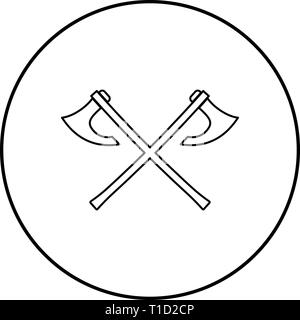 Zwei Schlacht Achsen vikings Symbol outline Schwarz Vektor im Kreis runde Abbildung: Flat Style simple Image Stock Vektor