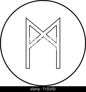 Mannaz Rune der Mensch menschlich Symbol outline Schwarz Vektor im Kreis runde Abbildung: Flat Style simple Image Stock Vektor