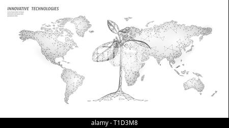 Pflanze sprießen Ökologische abstraktes Konzept. 3D-Render Sämling Baum Blätter. Planeten Erde Natur Umwelt wachsen Leben eco polygon Dreiecke niedrig Stock Vektor