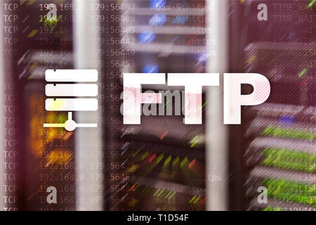 FTP. File Transfer Protocol. Netzwerk Übertragen von Daten vom Server auf supercomputer Hintergrund Stockfoto