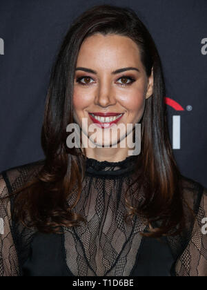 HOLLYWOOD, Los Angeles, CA, USA - 21. März: Schauspielerin Aubrey Plaza kommt an der 2019 PaleyFest LA-NBC's "Parks und Erholung "10. Jahrestag der Wiedervereinigung gehalten an der Dolby Theatre am 21. März 2019 in Hollywood, Los Angeles, Kalifornien, Vereinigte Staaten. (Foto von Xavier Collin/Image Press Agency) Stockfoto