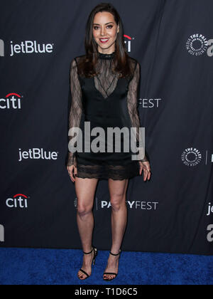 HOLLYWOOD, Los Angeles, CA, USA - 21. März: Schauspielerin Aubrey Plaza kommt an der 2019 PaleyFest LA-NBC's "Parks und Erholung "10. Jahrestag der Wiedervereinigung gehalten an der Dolby Theatre am 21. März 2019 in Hollywood, Los Angeles, Kalifornien, Vereinigte Staaten. (Foto von Xavier Collin/Image Press Agency) Stockfoto