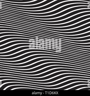 Gestreifte abstrakte wellig Hintergrund. Schwarz und Weiß Zebra drucken. Abbildung. Mode Stoff moderne Hintergrund Stock Vektor