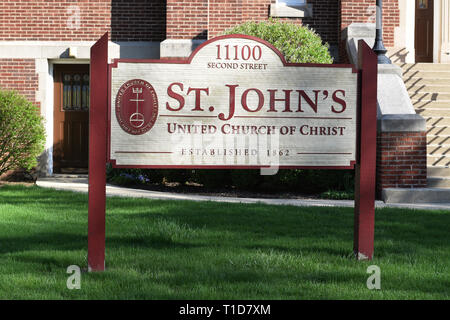 St. John's Vereinigte Kirche Christi zeichen Bruz Illinois Stockfoto