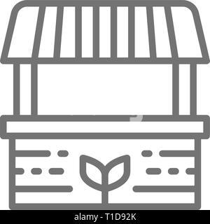 Landwirt ausgeht, Lebensmittelmarkt, gestreiften Markise Symbol Leitung. Stock Vektor